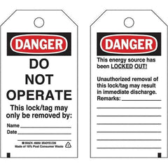 Brady - Safety & Facility Tags - 3" BLK/RED ON WHT 25PK DO NOT OPERATE TAGS - Industrial Tool & Supply