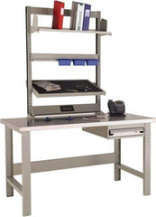 Rousseau Metal - 1 Drawer, 2 Shelf Workstation - 1,100 Lb Capacity, Steel Top, Modern Gray, 60" Wide x 80" High x 30" Long - Industrial Tool & Supply