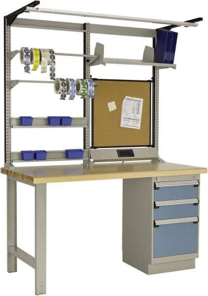Rousseau Metal - 3 Drawer, 2 Shelf Workstation - 2,750 Lb Capacity, Wood Top, Everest Blue, 60" Wide x 80" High x 30" Long - Industrial Tool & Supply