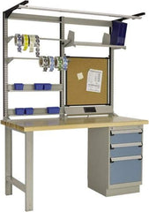 Rousseau Metal - 3 Drawer, 2 Shelf Workstation - 2,750 Lb Capacity, Wood Top, Everest Blue, 60" Wide x 80" High x 30" Long - Industrial Tool & Supply