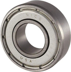 Nice - 5/8" Bore Diam, 1-3/8" OD, Double Shield Precision Ground Radial Ball Bearing - 7/16" Wide, 1 Row, Round Bore, 850 Lb Static Capacity, 1,878 Lb Dynamic Capacity - Industrial Tool & Supply