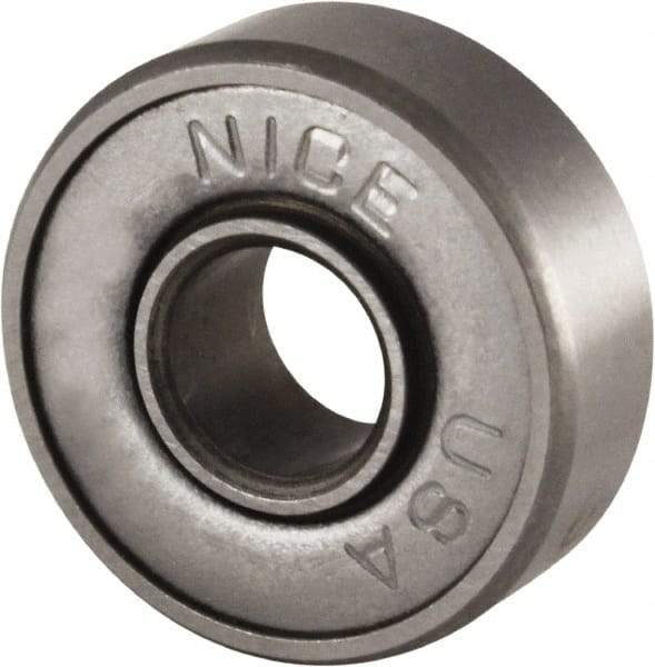 Nice - 1/4" Bore Diam, 11/16" OD, Double Shield Semi Ground Extra Light Radial Ball Bearing - 1/4" Wide, 1 Row, Round Bore, 170 Lb Static Capacity, 255 Lb Dynamic Capacity - Industrial Tool & Supply
