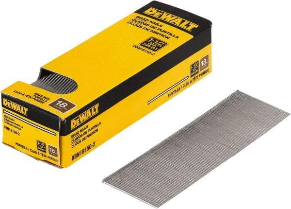 DeWALT - 18 Gauge 1-1/2" Long Brad Nails for Power Nailers - Steel, Bright Finish, Smooth Shank, Straight Stick Collation, Brad Head, Chisel Point - Industrial Tool & Supply