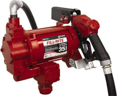 Tuthill - 35 GPM, 1" Hose Diam, Gasoline, Kerosene & Diesel Fuel AC High Flow Tank Pump with Auto Nozzle - Cast Iron Pump, 1-1/4" Inlet, 1" Outlet, 115/230 Volts, 18' Hose Length, 3/4 hp - Industrial Tool & Supply