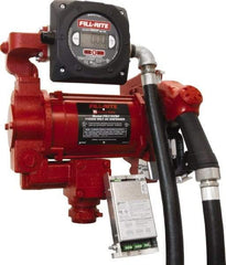 Tuthill - 27 GPM, 1" Hose Diam, Gasoline, Kerosene & Diesel Fuel AC High Flow Tank Pump with Automatic Nozzle & 900D Meter - Cast Iron Pump, 1-1/4" Inlet, 1" Outlet, 115/230 Volts, 18' Hose Length, 3/4 hp - Industrial Tool & Supply