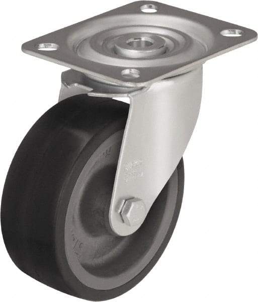 Blickle - 5" Diam x 1-37/64" Wide x 5-7/8" OAH Top Plate Mount Swivel Caster - Silicone Rubber, 264 Lb Capacity, Plain Bore Bearing, 3-15/16 x 3-3/8" Plate - Industrial Tool & Supply