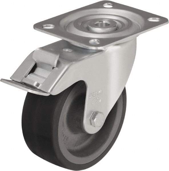 Blickle - 5" Diam x 1-37/64" Wide x 5-7/8" OAH Top Plate Mount Swivel Caster - Silicone Rubber, 264 Lb Capacity, Plain Bore Bearing, 3-15/16 x 3-3/8" Plate - Industrial Tool & Supply