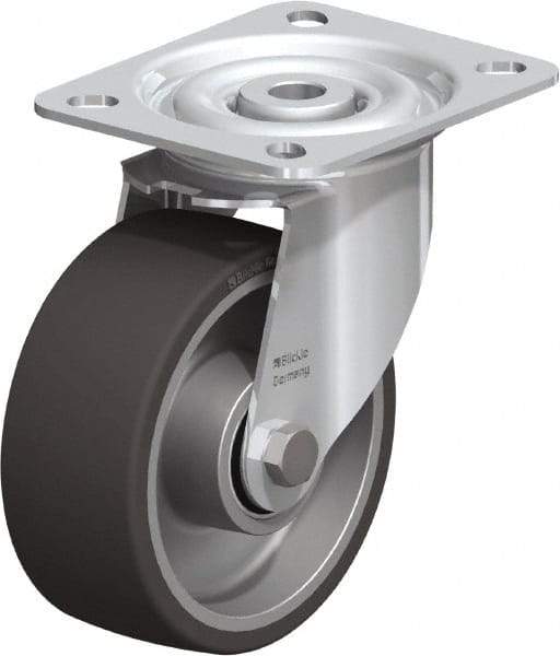 Blickle - 4" Diam x 1-9/16" Wide x 4-59/64" OAH Top Plate Mount Swivel Caster - Polyurethane-Elastomer, 220 Lb Capacity, Ball Bearing, 3-15/16 x 3-3/8" Plate - Industrial Tool & Supply