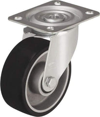 Blickle - 4" Diam x 1-9/16" Wide x 4-59/64" OAH Top Plate Mount Swivel Caster - Polyurethane-Elastomer, 220 Lb Capacity, Plain Bore Bearing, 3-15/16 x 3-3/8" Plate - Industrial Tool & Supply