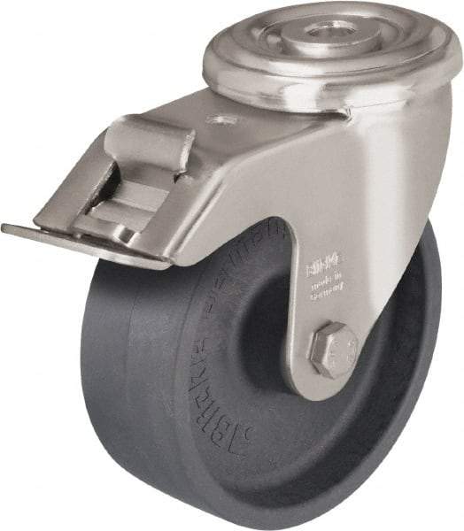 Blickle - 3" Diam x 1-1/4" Wide x 4" OAH Hollow Kingpin Mount Swivel Caster with Brake - Heat-Resistant Nylon, 330 Lb Capacity, Plain Bore Bearing, Hollow Kingpin Stem - Industrial Tool & Supply
