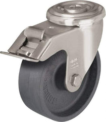 Blickle - 4" Diam x 1-3/16" Wide x 4-59/64" OAH Hollow Kingpin Mount Swivel Caster with Brake - Heat-Resistant Nylon, 330 Lb Capacity, Plain Bore Bearing, Hollow Kingpin Stem - Industrial Tool & Supply