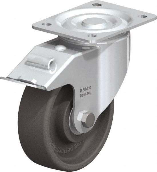 Blickle - 6" Diam x 2" Wide x 7-1/2" OAH Top Plate Mount Swivel Caster with Brake - Heat-Resistant Nylon, 770 Lb Capacity, Ball Bearing, 5-1/2 x 4-3/8" Plate - Industrial Tool & Supply