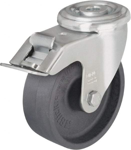 Blickle - 4" Diam x 1-3/16" Wide x 4-59/64" OAH Hollow Kingpin Mount Swivel Caster with Brake - Heat-Resistant Nylon, 330 Lb Capacity, Plain Bore Bearing, Hollow Kingpin Stem - Industrial Tool & Supply