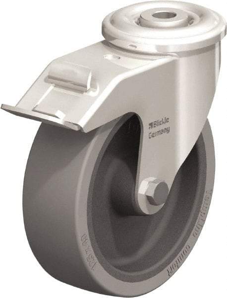 Blickle - 5" Diam x 1-9/16" Wide x 5-7/8" OAH Hollow Kingpin Mount Swivel Caster with Brake - Heat-Resistant Silicone Rubber, 264 Lb Capacity, Plain Bore Bearing, Hollow Kingpin Stem - Industrial Tool & Supply