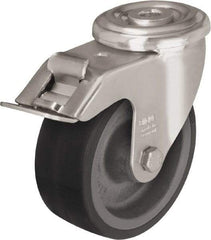 Blickle - 4" Diam x 1-9/16" Wide x 4-59/64" OAH Hollow Kingpin Mount Swivel Caster with Brake - Heat-Resistant Silicone Rubber, 220 Lb Capacity, Plain Bore Bearing, Hollow Kingpin Stem - Industrial Tool & Supply