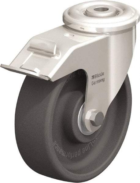 Blickle - 5" Diam x 1-9/16" Wide x 5-7/8" OAH Hollow Kingpin Mount Swivel Caster with Brake - Heat-Resistant Nylon, 330 Lb Capacity, Ball Bearing, Hollow Kingpin Stem - Industrial Tool & Supply