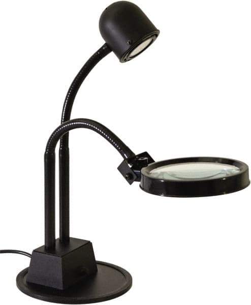 Electrix - 7 Volt, LED, Machine Light - Weighted for Desk, 7 Ft. Cord, 1.75x Magnification, 5 Inch Light Diameter, Black - Industrial Tool & Supply