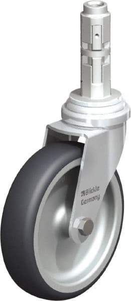 Blickle - 4" Diam x 63/64" Wide x 4-7/8" OAH Metal Expander Mount Swivel Caster - Rubber Elastomer (TPE), 154 Lb Capacity, Plain Bore Bearing, Metal Expander Stem - Industrial Tool & Supply