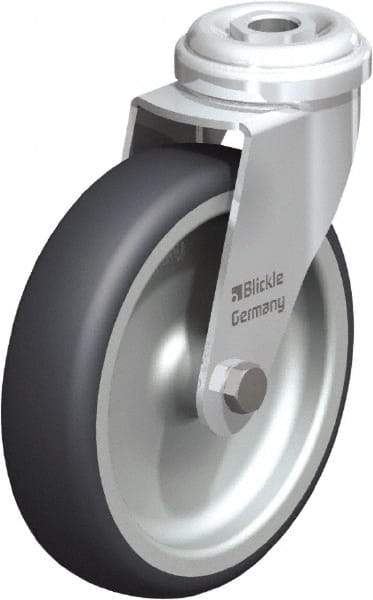 Blickle - 4" Diam x 63/64" Wide x 4-49/64" OAH Hollow Kingpin Mount Swivel Caster - Rubber Elastomer (TPE), 154 Lb Capacity, Plain Bore Bearing, Hollow Kingpin Stem - Industrial Tool & Supply