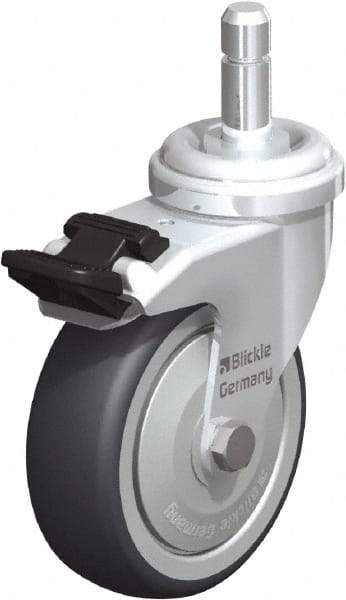 Blickle - 3" Diam x 63/64" Wide x 3-55/64" OAH Stem Mount Swivel Caster with Brake - Rubber Elastomer (TPE), 165 Lb Capacity, Ball Bearing, Friction Stem - Industrial Tool & Supply