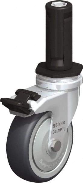 Blickle - 3" Diam x 63/64" Wide x 4" OAH Stem Mount Swivel Caster with Brake - Rubber Elastomer (TPE), 165 Lb Capacity, Ball Bearing, Round Stem - Industrial Tool & Supply