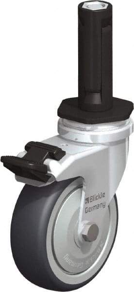 Blickle - 3" Diam x 63/64" Wide x 4" OAH Stem Mount Swivel Caster with Brake - Rubber Elastomer (TPE), 165 Lb Capacity, Ball Bearing, Round Stem - Industrial Tool & Supply