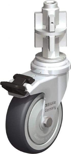 Blickle - 3" Diam x 63/64" Wide x 4" OAH Metal Expander Mount Swivel Caster with Brake - Rubber Elastomer (TPE), 165 Lb Capacity, Ball Bearing, Metal Expander Stem - Industrial Tool & Supply