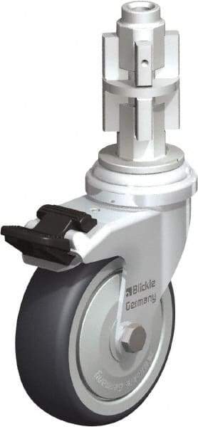 Blickle - 3" Diam x 63/64" Wide x 4" OAH Metal Expander Mount Swivel Caster with Brake - Rubber Elastomer (TPE), 165 Lb Capacity, Ball Bearing, Metal Expander Stem - Industrial Tool & Supply