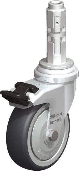 Blickle - 3" Diam x 63/64" Wide x 4" OAH Metal Expander Mount Swivel Caster with Brake - Rubber Elastomer (TPE), 165 Lb Capacity, Ball Bearing, Metal Expander Stem - Industrial Tool & Supply