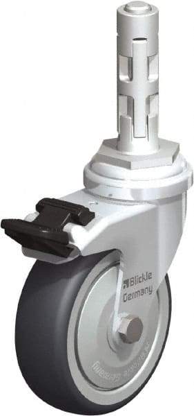 Blickle - 3" Diam x 63/64" Wide x 4" OAH Metal Expander Mount Swivel Caster with Brake - Rubber Elastomer (TPE), 165 Lb Capacity, Ball Bearing, Metal Expander Stem - Industrial Tool & Supply