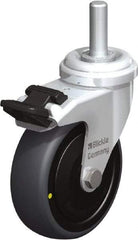 Blickle - 3" Diam x 63/64" Wide x 3-27/32" OAH Stem Mount Swivel Caster with Brake - Rubber Elastomer (TPE), 110 Lb Capacity, Ball Bearing, 3/8 x 1-13/16" Threaded Stem - Industrial Tool & Supply
