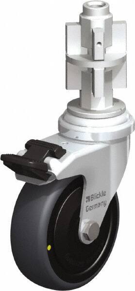 Blickle - 3" Diam x 63/64" Wide x 4" OAH Metal Expander Mount Swivel Caster with Brake - Rubber Elastomer (TPE), 110 Lb Capacity, Ball Bearing, Metal Expander Stem - Industrial Tool & Supply