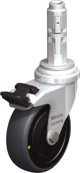 Blickle - 3" Diam x 63/64" Wide x 4" OAH Metal Expander Mount Swivel Caster with Brake - Rubber Elastomer (TPE), 110 Lb Capacity, Ball Bearing, Metal Expander Stem - Industrial Tool & Supply
