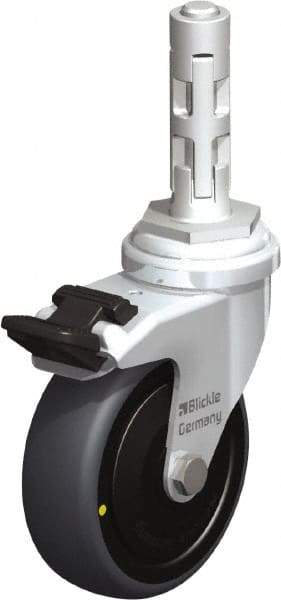 Blickle - 3" Diam x 63/64" Wide x 4" OAH Metal Expander Mount Swivel Caster with Brake - Rubber Elastomer (TPE), 110 Lb Capacity, Ball Bearing, Metal Expander Stem - Industrial Tool & Supply