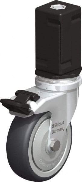 Blickle - 3" Diam x 63/64" Wide x 4" OAH Stem Mount Swivel Caster with Brake - Rubber Elastomer (TPE), 165 Lb Capacity, Ball Bearing, Square Stem - Industrial Tool & Supply