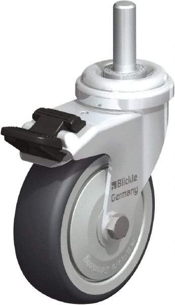 Blickle - 3" Diam x 63/64" Wide x 3-27/32" OAH Stem Mount Swivel Caster with Brake - Rubber Elastomer (TPE), 165 Lb Capacity, Ball Bearing, 3/8 x 1-13/16" Threaded Stem - Industrial Tool & Supply