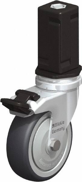 Blickle - 3" Diam x 63/64" Wide x 4" OAH Stem Mount Swivel Caster with Brake - Rubber Elastomer (TPE), 165 Lb Capacity, Ball Bearing, Square Stem - Industrial Tool & Supply