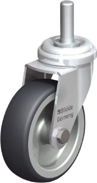 Blickle - 3" Diam x 63/64" Wide x 3-27/32" OAH Stem Mount Swivel Caster - Rubber Elastomer (TPE), 165 Lb Capacity, Plain Bore Bearing, 3/8 x 1-13/16" Threaded Stem - Industrial Tool & Supply