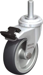 Blickle - 3" Diam x 63/64" Wide x 3-27/32" OAH Stem Mount Swivel Caster with Brake - Rubber Elastomer (TPE), 165 Lb Capacity, Plain Bore Bearing, 3/8" Threaded Stem - Industrial Tool & Supply