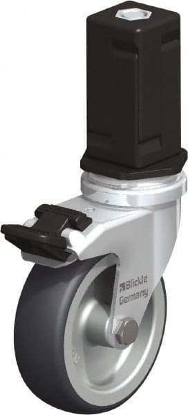 Blickle - 3" Diam x 63/64" Wide x 4" OAH Stem Mount Swivel Caster with Brake - Rubber Elastomer (TPE), 165 Lb Capacity, Plain Bore Bearing, Square Stem - Industrial Tool & Supply