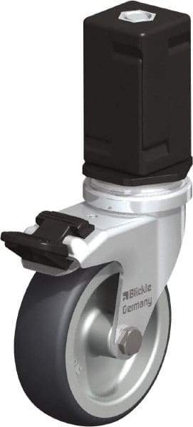 Blickle - 3" Diam x 63/64" Wide x 4" OAH Stem Mount Swivel Caster with Brake - Rubber Elastomer (TPE), 165 Lb Capacity, Plain Bore Bearing, Square Stem - Industrial Tool & Supply