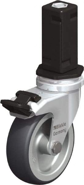 Blickle - 3" Diam x 63/64" Wide x 4" OAH Stem Mount Swivel Caster with Brake - Rubber Elastomer (TPE), 165 Lb Capacity, Plain Bore Bearing, Square Stem - Industrial Tool & Supply