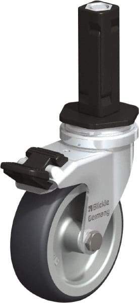Blickle - 3" Diam x 63/64" Wide x 4" OAH Stem Mount Swivel Caster with Brake - Rubber Elastomer (TPE), 165 Lb Capacity, Plain Bore Bearing, Square Stem - Industrial Tool & Supply