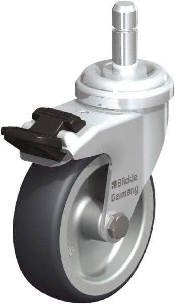Blickle - 3" Diam x 63/64" Wide x 3-55/64" OAH Stem Mount Swivel Caster with Brake - Rubber Elastomer (TPE), 165 Lb Capacity, Plain Bore Bearing, Friction Stem - Industrial Tool & Supply