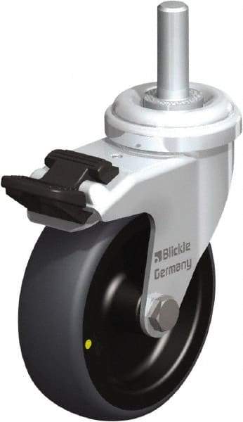 Blickle - 3" Diam x 63/64" Wide x 3-27/32" OAH Stem Mount Swivel Caster with Brake - Rubber Elastomer (TPE), 110 Lb Capacity, Plain Bore Bearing, 3/8 x 1-13/16" Threaded Stem - Industrial Tool & Supply