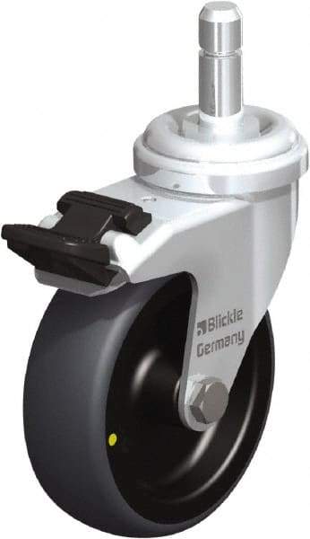 Blickle - 3" Diam x 63/64" Wide x 3-27/32" OAH Stem Mount Swivel Caster with Brake - Rubber Elastomer (TPE), 110 Lb Capacity, Plain Bore Bearing, Friction Stem - Industrial Tool & Supply