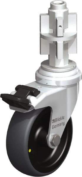 Blickle - 3" Diam x 63/64" Wide x 4" OAH Metal Expander Mount Swivel Caster with Brake - Rubber Elastomer (TPE), 110 Lb Capacity, Plain Bore Bearing, Metal Expander Stem - Industrial Tool & Supply