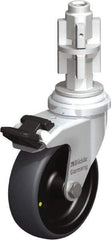 Blickle - 3" Diam x 63/64" Wide x 4" OAH Metal Expander Mount Swivel Caster with Brake - Rubber Elastomer (TPE), 110 Lb Capacity, Plain Bore Bearing, Metal Expander Stem - Industrial Tool & Supply