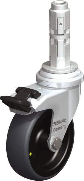 Blickle - 3" Diam x 63/64" Wide x 4" OAH Metal Expander Mount Swivel Caster with Brake - Rubber Elastomer (TPE), 110 Lb Capacity, Plain Bore Bearing, Metal Expander Stem - Industrial Tool & Supply