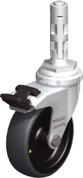 Blickle - 3" Diam x 63/64" Wide x 4" OAH Metal Expander Mount Swivel Caster with Brake - Rubber Elastomer (TPE), 110 Lb Capacity, Plain Bore Bearing, Metal Expander Stem - Industrial Tool & Supply